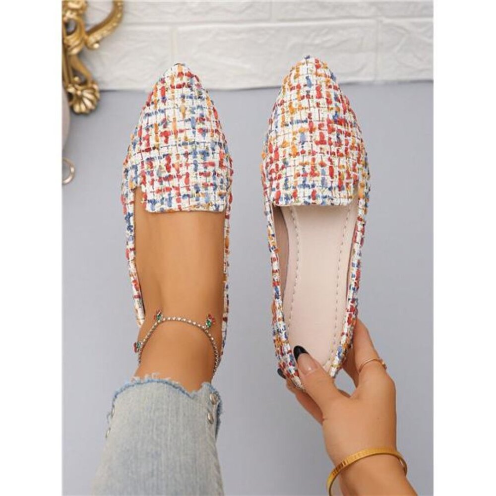 A Classy Chic Boutique Multicolor Tweed Pointed Slip-On Flats